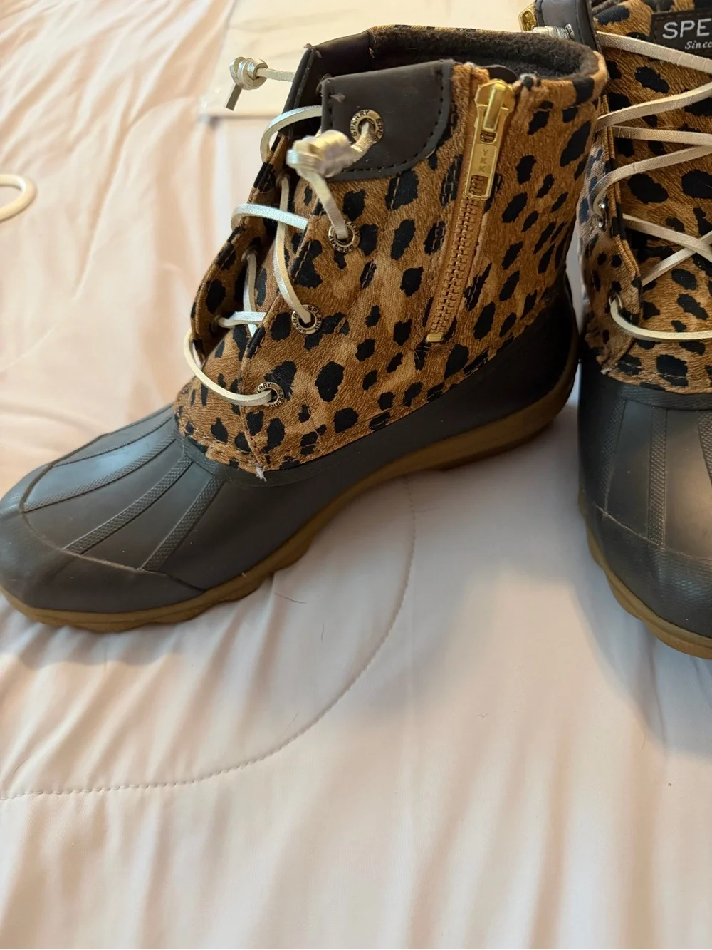 Sperry Leopard-Print Winter Duck Boots in Brown and Black